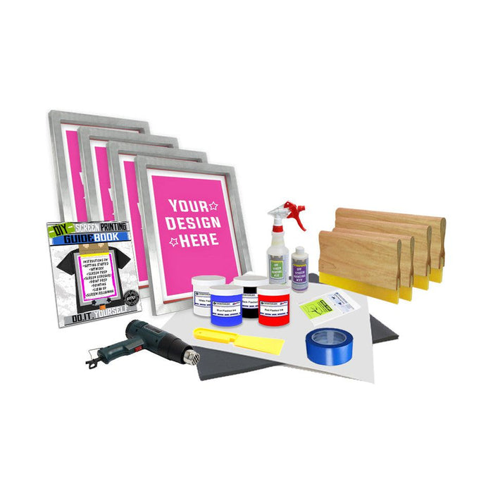 4 Color Supply Kit with Plastisol Inks & Pre-burned Screens